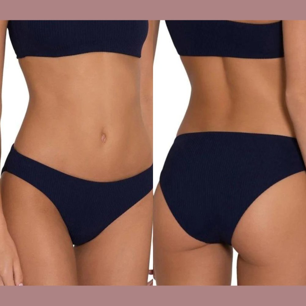 NWT Eberjey [ Small ] Rib Alta Mare‎ Annia Bikini Bottoms in Peacoat Blue